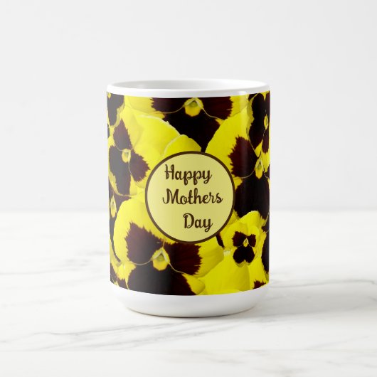 黄褐色のパンジーが母親の日 コーヒーマグカップ (中央)