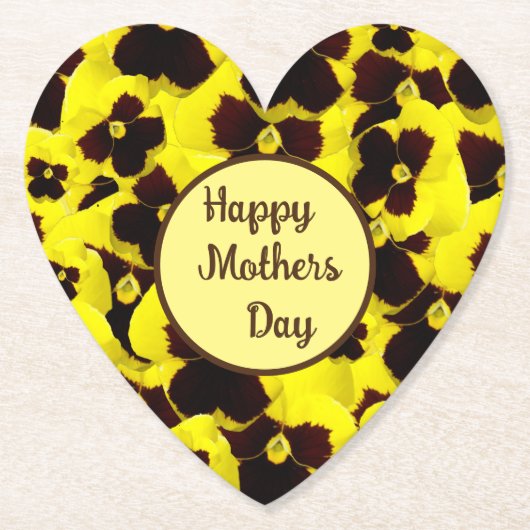 黄褐色のパンジーが母親の日 ペーパーコースター (正面)