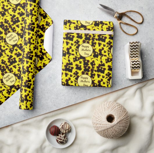 黄褐色のパンジーが母親の日 ラッピングペーパー (クラフト)