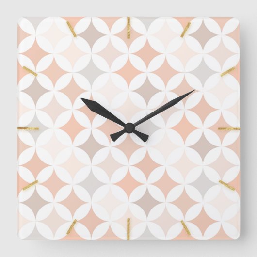 黄褐色の幾何学的ダイヤモンド円 スクエア壁時計 (正面)