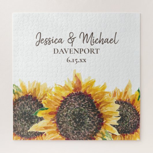 黄褐色の水色ひまわり白結婚色 ジグソーパズル (縦)