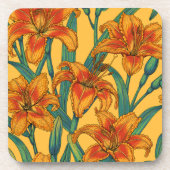 黄褐色の白蓮の花、青と黄色 コースター (正面)