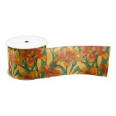 黄褐色の白蓮の花、青と黄色 サテンリボン (リール)