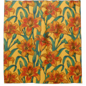 黄褐色の白蓮の花、青と黄色 シャワーカーテン (正面)