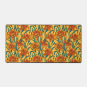 黄褐色の白蓮の花、青と黄色 デスクマット (正面)