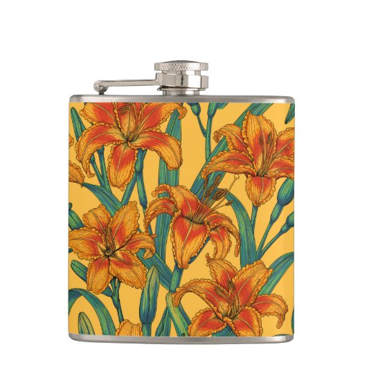 黄褐色の白蓮の花、青と黄色 フラスク (正面)