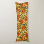 黄褐色の白蓮の花、青と黄色 ボディピロー (正面縦)