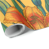 黄褐色の白蓮の花、青と黄色 ラッピングペーパー (ロールコーナー)