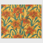 黄褐色の白蓮の花、青と黄色 ラッピングペーパー (フラット)