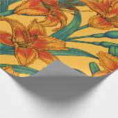黄褐色の白蓮の花、青と黄色 ラッピングペーパー (角)