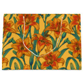 黄褐色の白蓮の花、青と黄色 ラージペーパーバッグ (正面)