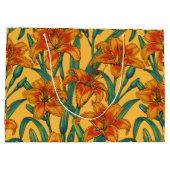 黄褐色の白蓮の花、青と黄色 ラージペーパーバッグ (裏面)