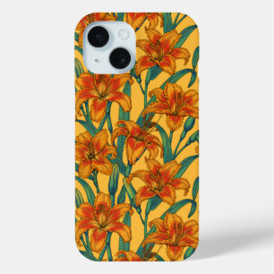 黄褐色の白蓮の花、青と黄色 iPhone 15ケース