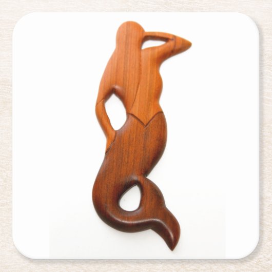 黄褐色の眺望の人魚 スクエアペーパーコースター (正面)