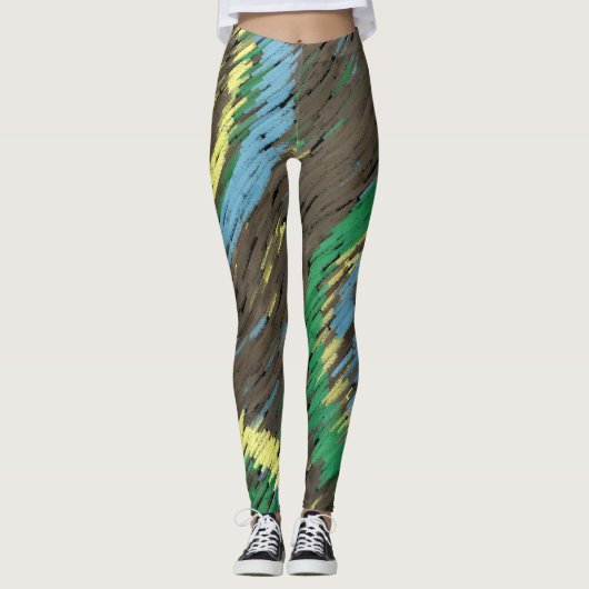 黄褐色の緑の円の抽象芸術モダン芸術 レギンス (正面)