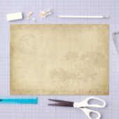 黄褐色の背景に時計が付いた馬と馬車 薄葉紙 (クラフト)