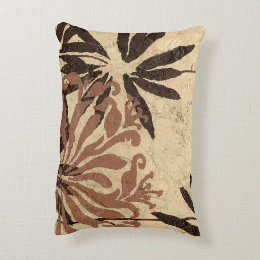 黄褐色の葉との花のステンシルデザイン アクセントクッション (裏面(縦))