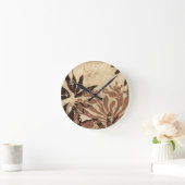 黄褐色の葉との花のステンシルデザイン ラウンド壁時計 (ホーム)