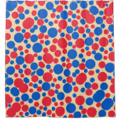 黄褐色の赤と青の点 シャワーカーテン (正面)