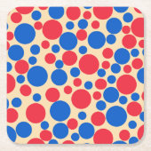 黄褐色の赤と青の点 スクエアペーパーコースター (正面)