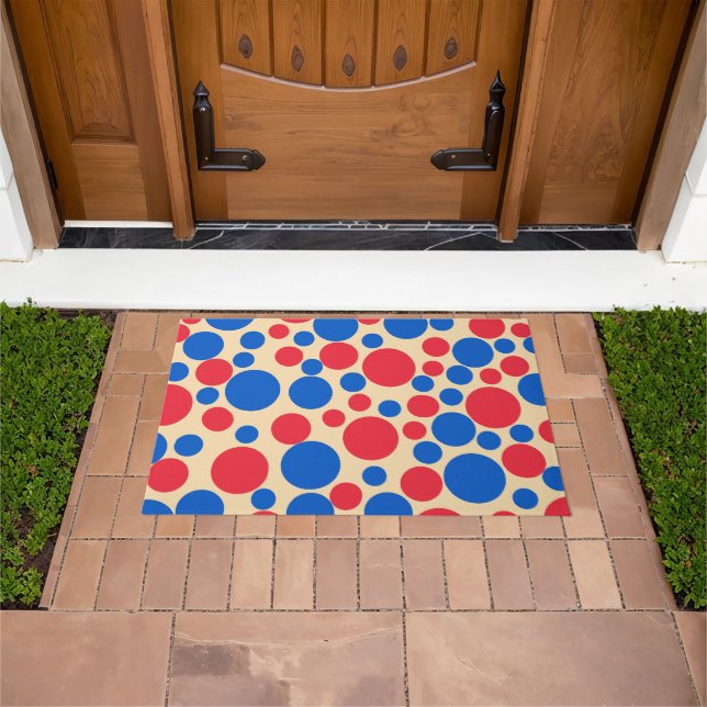黄褐色の赤と青の点 ドアマット (室外)
