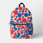 黄褐色の赤と青の点 プリントバックパック (正面)