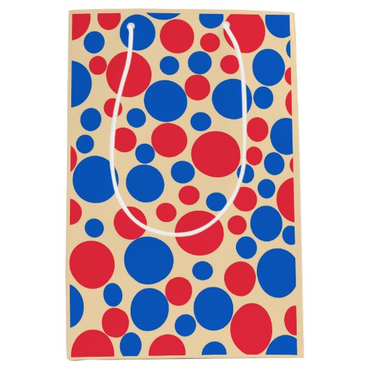 黄褐色の赤と青の点 ミディアムペーパーバッグ (正面)