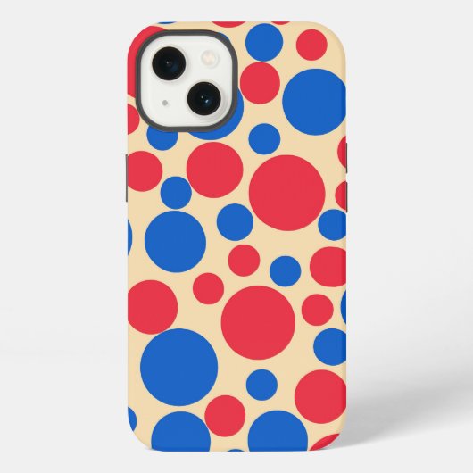 黄褐色の赤と青の点 iPhoneケース (裏面)