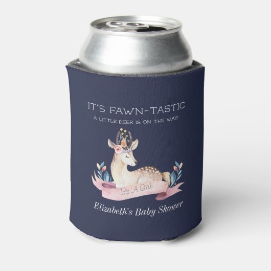 黄褐色の鹿女の子の赤ちゃんシャワーの好意 缶クーラー (缶裏面)