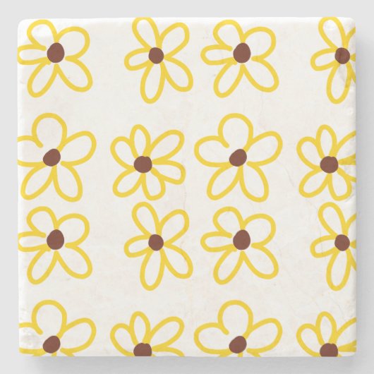 黄褐色ひまわり模様フローラモダン法 ストーンコースター (正面)