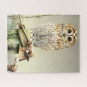 黄褐色フクロウの水彩及びガウアアートジグソーパズル ジグソーパズル (横)