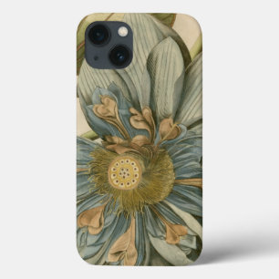 黄褐色背景の青い蓮書の花 iPhone 13ケース