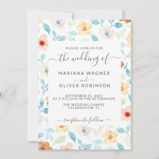 黄赤面錆シンプルフローラスエレガントクリプトInv 招待状 (正面)