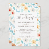 黄赤面錆シンプルフローラスエレガントクリプトInv 招待状 (正面/裏面)