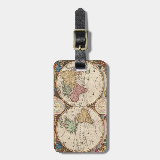 黄道の18世紀で旧式な世界地図 ラゲッジタグ (正面縦)