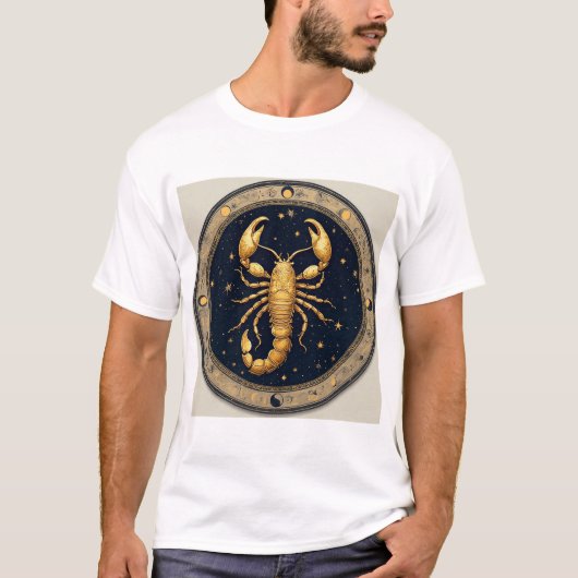 黄道十二宮の円の中の金色のさそり Tシャツ (正面)