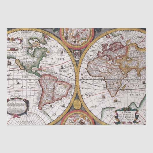 黄道十二宮図入りヴィンテージ天体世界地図 薄葉紙 (正面)