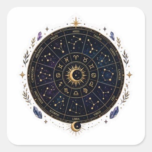 黄道十二星座の天体アートステッカー スクエアシール (正面)