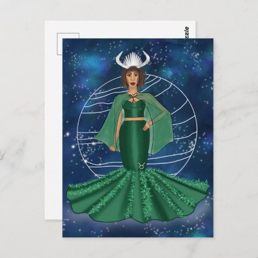 黄道十二星座の牡牛座の女神と支配星の金星 ポストカード (正面/裏面)