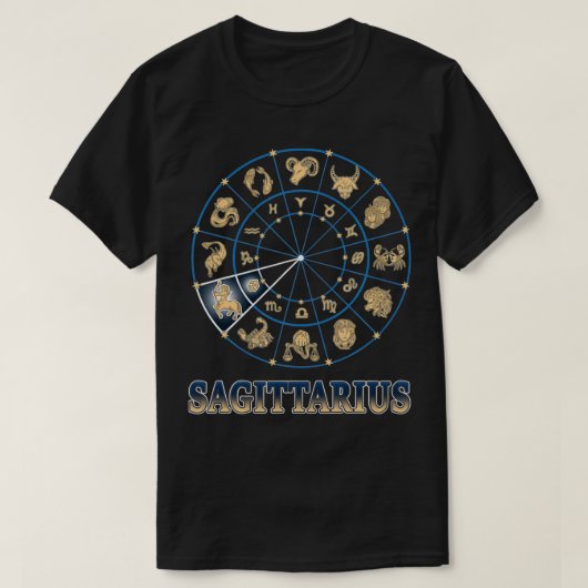 黄道占星術アセンダント〔占星術の〕十二宮図サインサギタリ Tシャツ (デザイン正面)