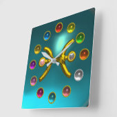 黄道帯標識魚座プリント3D宝石カラフル石 スクエア壁時計 (傾斜)