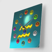 黄道徴候アクエリアス印刷されたカラフル宝石 スクエア壁時計 (傾斜)