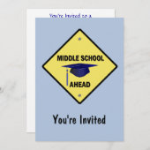 黄道路標識卒業中学校 招待状 (正面/裏面)