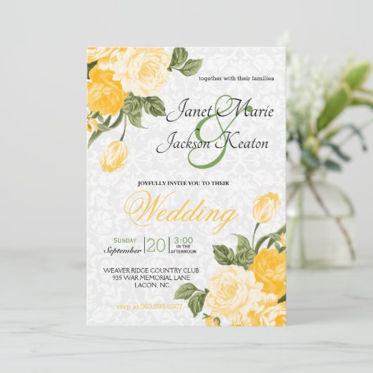 黄金かわいらしの黄色の結婚式の花 招待状 (スタンド正面)