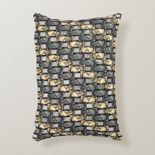 黄金と灰色の染み、長方形の破片を彫った アクセントクッション (正面(垂直))