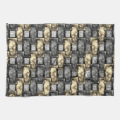 黄金と灰色の染み、長方形の破片を彫った キッチンタオル (横)