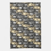 黄金と灰色の染み、長方形の破片を彫った キッチンタオル (縦)