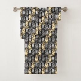 黄金と灰色の染み、長方形の破片を彫った バスタオルセット