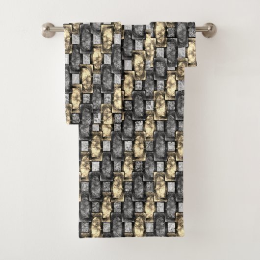 黄金と灰色の染み、長方形の破片を彫った バスタオルセット (インサイチュ)