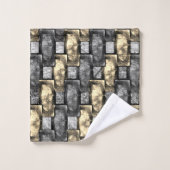 黄金と灰色の染み、長方形の破片を彫った バスタオルセット (ウォッシュタオル)